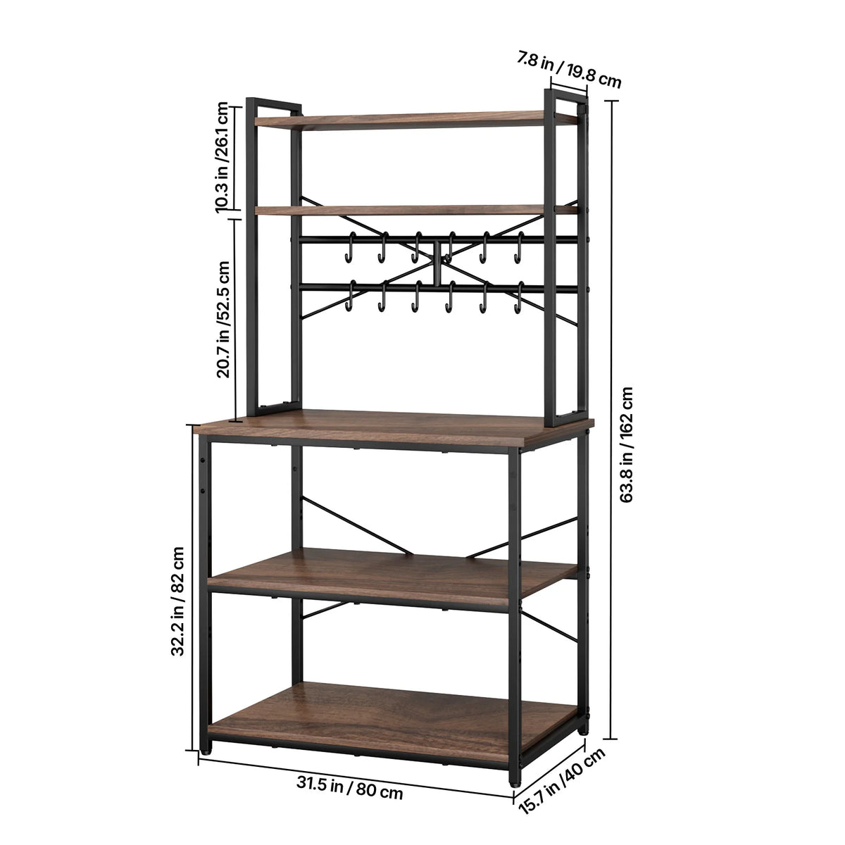 Kitchen Bakers Rack, 23.6 In/31.5 In/35.4 In  Stand with X-Shaped Support Bar, Coffee Bar for Cups & Dishes
