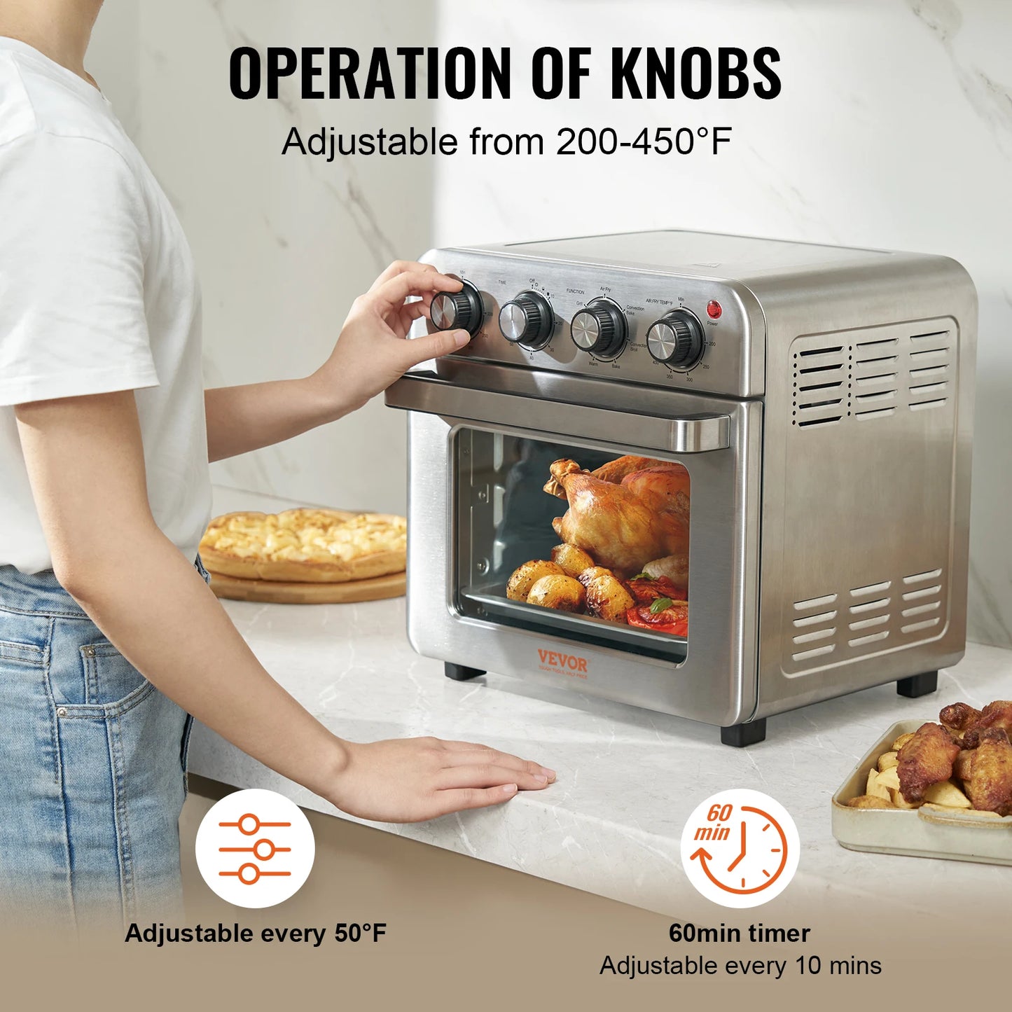 18L 1700W Air Fryer Toaster Oven, Stainless Steel Countertop Combo