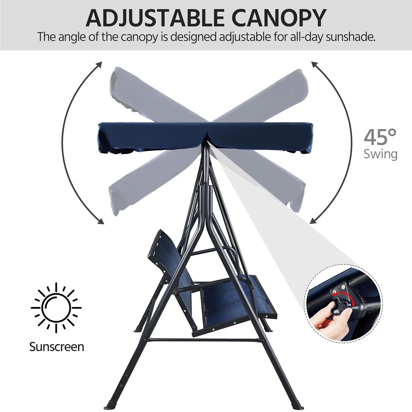 Outdoor 3-Seat Porch Swing for Adults, & Adjustable Canopy