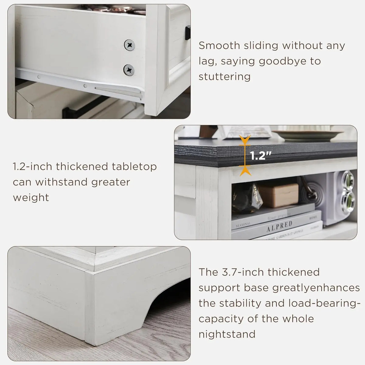 18 Inch Farmhouse Nightstands Set of 2, 2 Drawer Storage & Charging Station