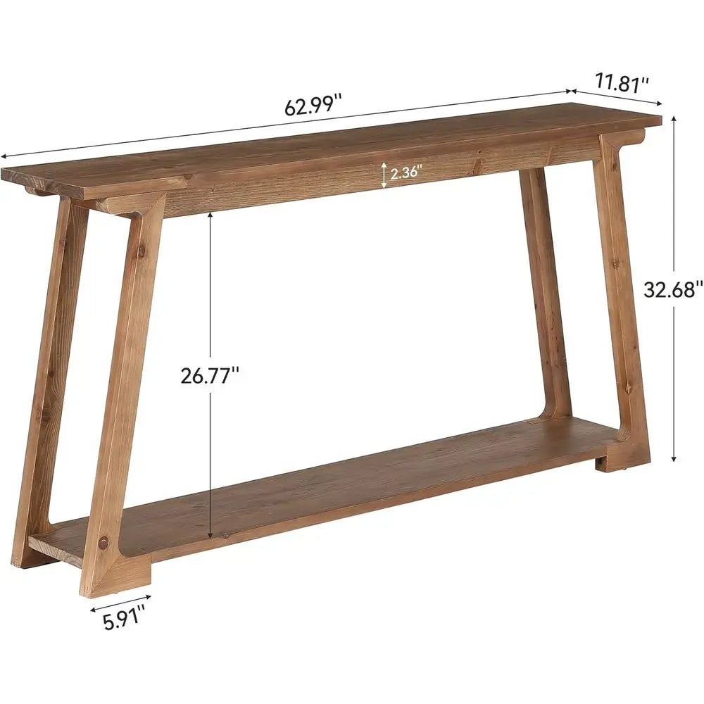 Solid Wood Table, 63-Inch with 2-Tier Storage