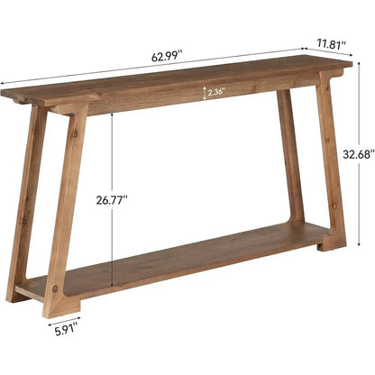 Solid Wood Table, 63-Inch with 2-Tier Storage