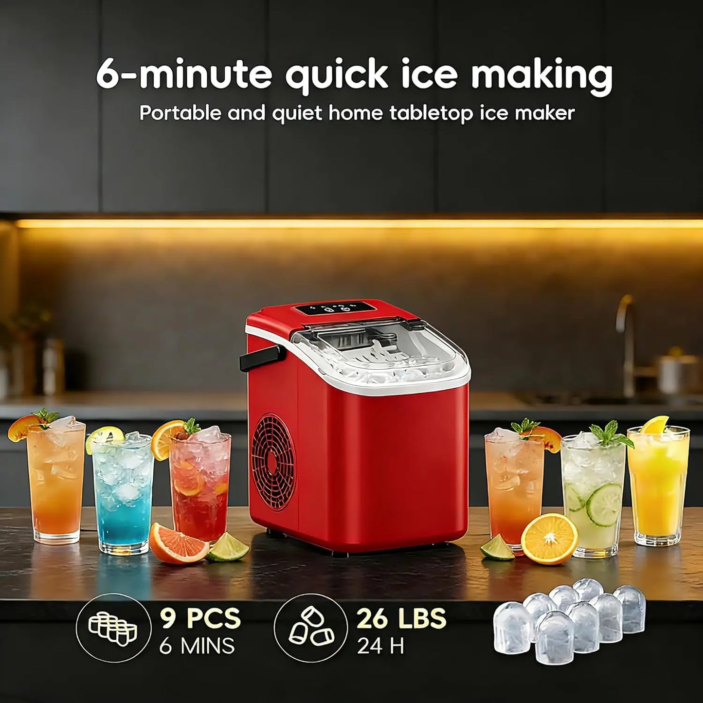 Countertop Ice Maker with Handle, Portable Self-Cleaning