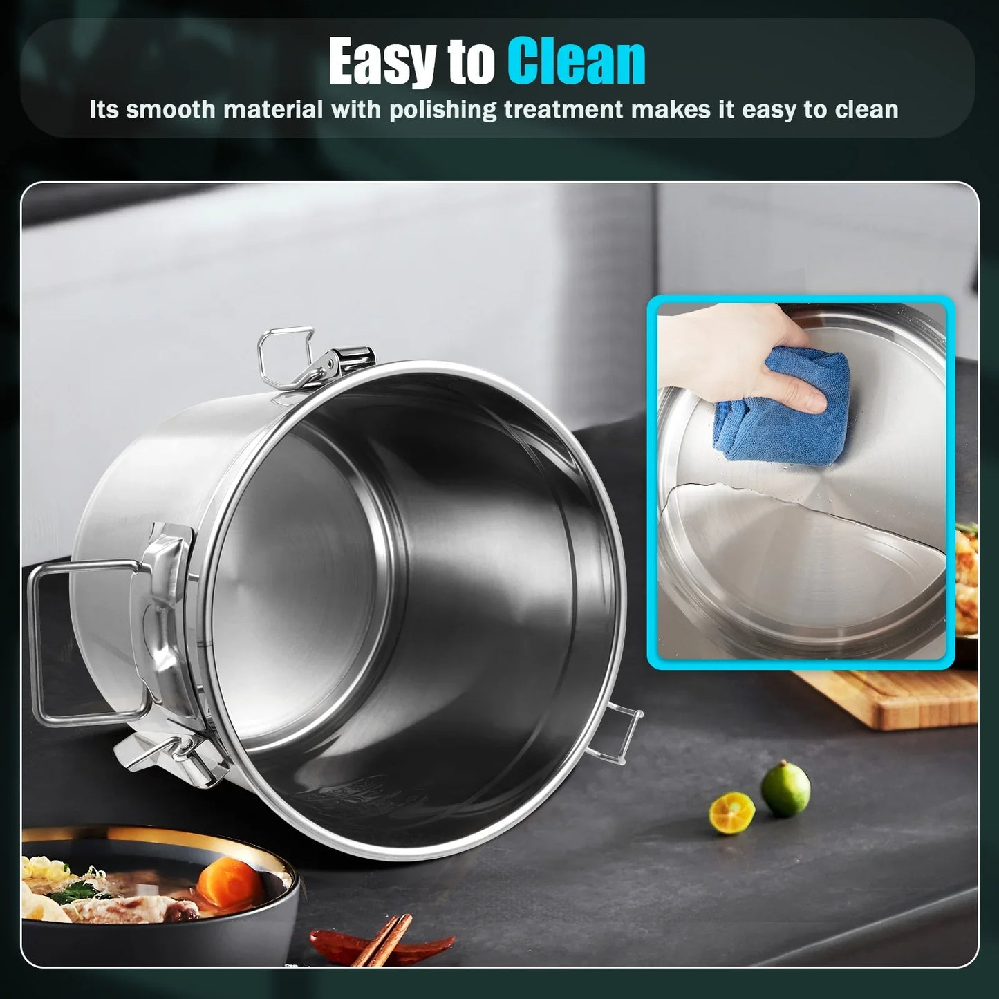 12/33L Airtight Canister 304 Stainless Steel, 3.2Gal Canisters Container w/Lids and Sturdy Locking Clamp