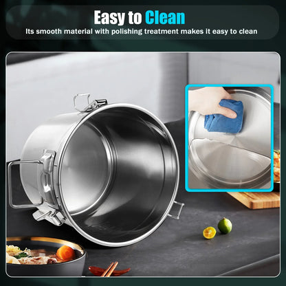 12/33L Airtight Canister 304 Stainless Steel, 3.2Gal Canisters Container w/Lids and Sturdy Locking Clamp