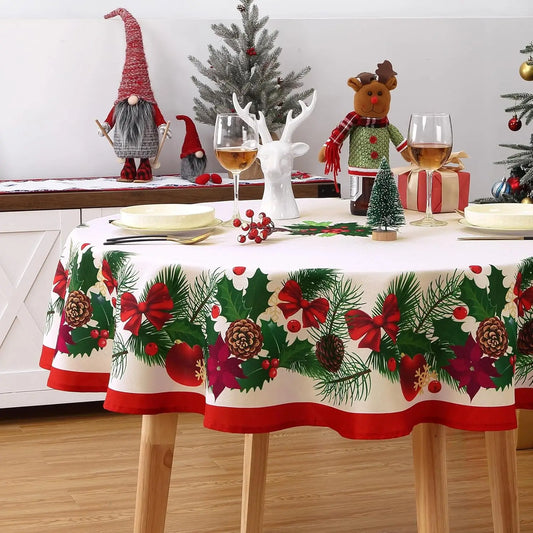Christmas Tablecloth, Washable Table Cover, Festive Tablecloth for Dining Room, Party and Holiday Table Decorations