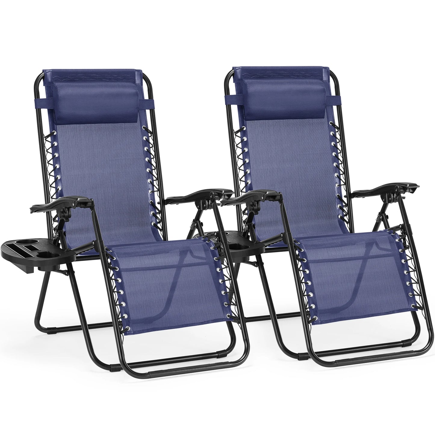 Zero Gravity Set of 2 Portable Recliner Lounge Chair with Cup Holder , Adjustable Trays and Pillow