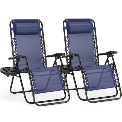 Zero Gravity Set of 2 Portable Recliner Lounge Chair with Cup Holder , Adjustable Trays and Pillow