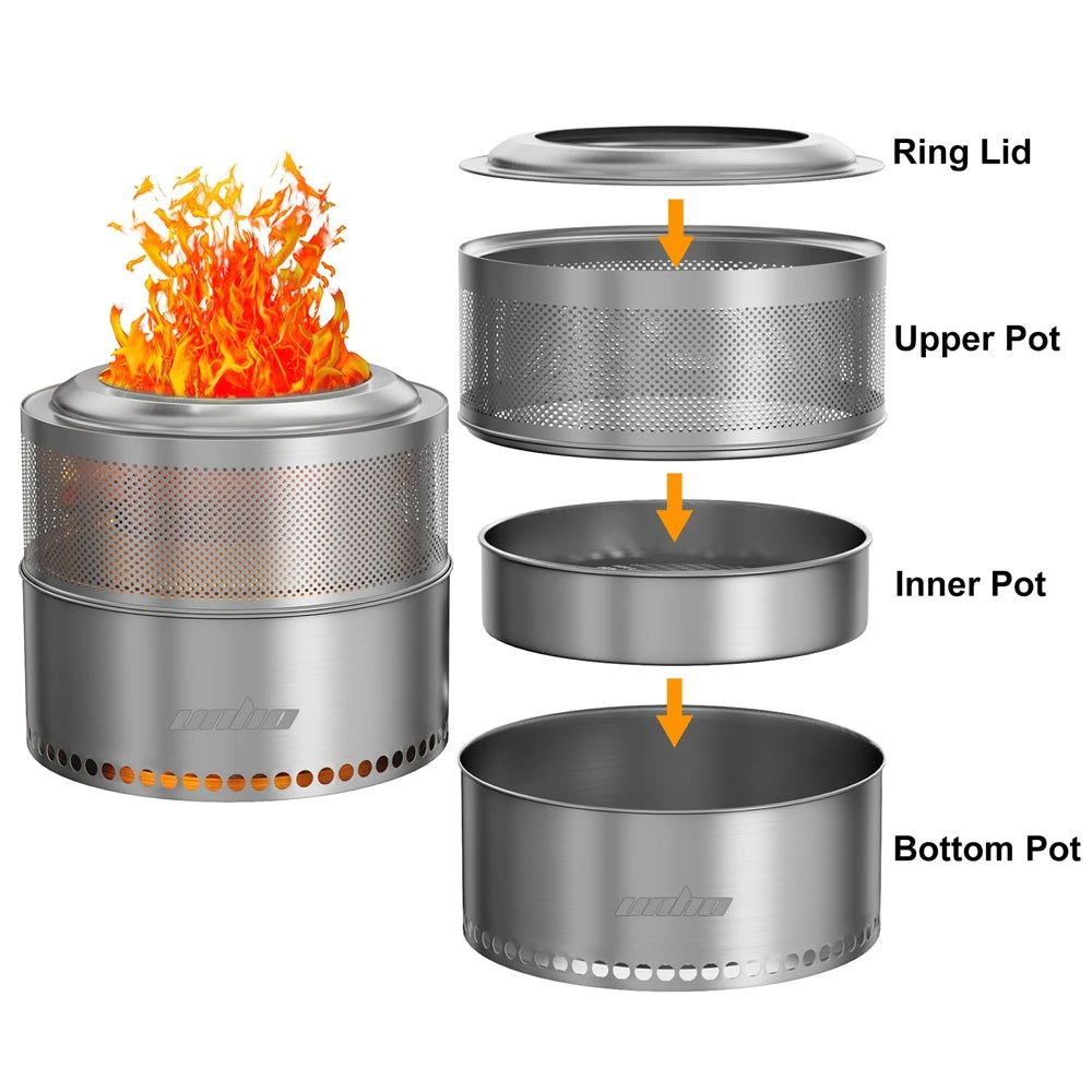 19 Inch Smokeless Fire Pit for Outdoor Wood Burning,  Portable 304, Perforated  Fireplace