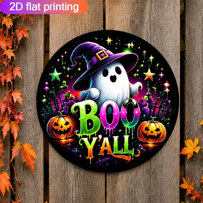 1 Piece Halloween-Themed Aluminum Decorative Sign 7.87* 7.87inch BOO Y'ALL Ghost Pumpkin Pattern Metal