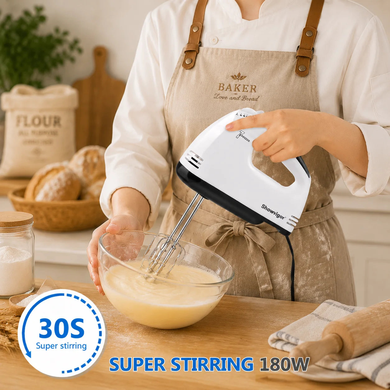 7 Speed Portable Electric Handheld Mixer with 5 Stainless Steel Accessories