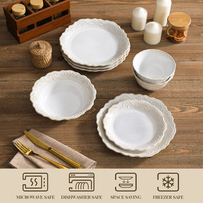 16/32 Piece Dinner Sets with 4 PCS Dinner Plate/Dessert/Cereal Bowl/Soup