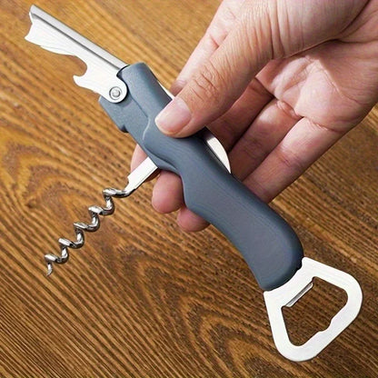 Stainless Steel Portable Multifunctional Bottle Opener, Beer & Wine Corkscrew with Ergonomic Handle, Durable Easy‑to‑Use Kitchen Tool