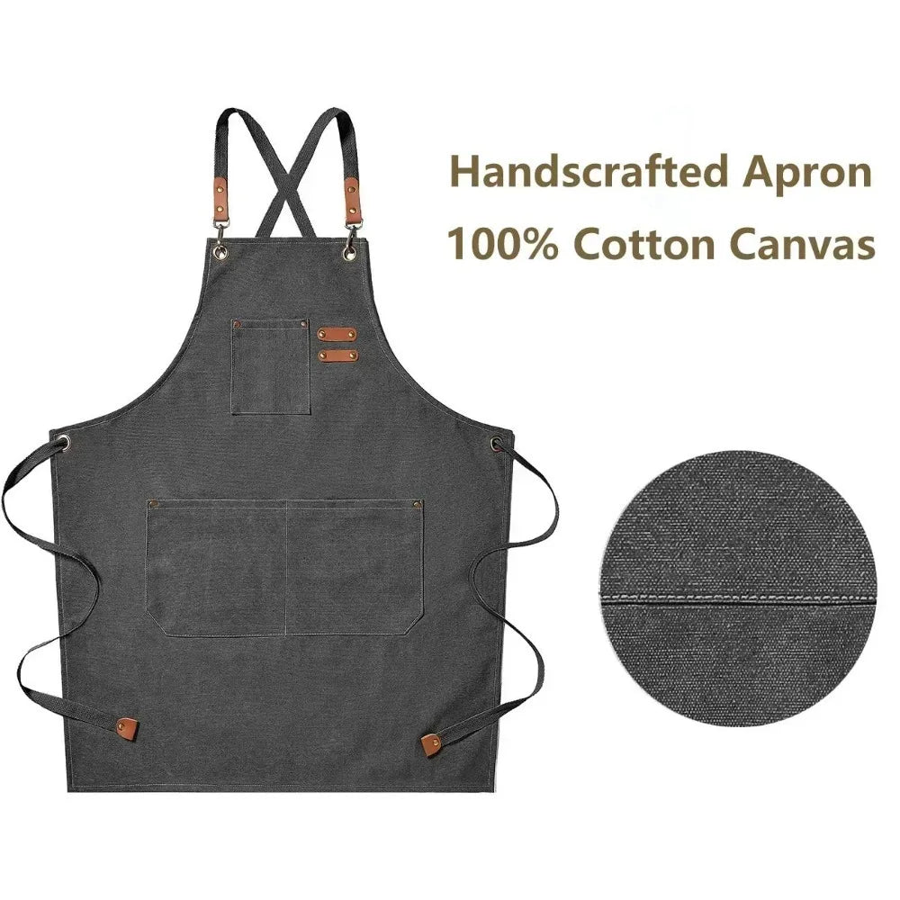 Canvas Apron, Unisex ,for Cooking, Grill, Restaurant, Cafe & Beauty Studio Use
