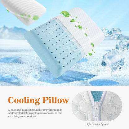 2-pieces Memory Foam Pillows, Standard Size Neck Pillow, Ventilated Cooling Bed Pillow with Removable Washable Cover ,
