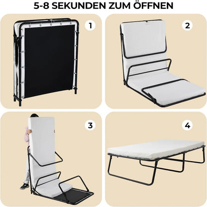 Folding Bed, 80x190cm with 7cm Thick Memory Foam Mattress, Portable