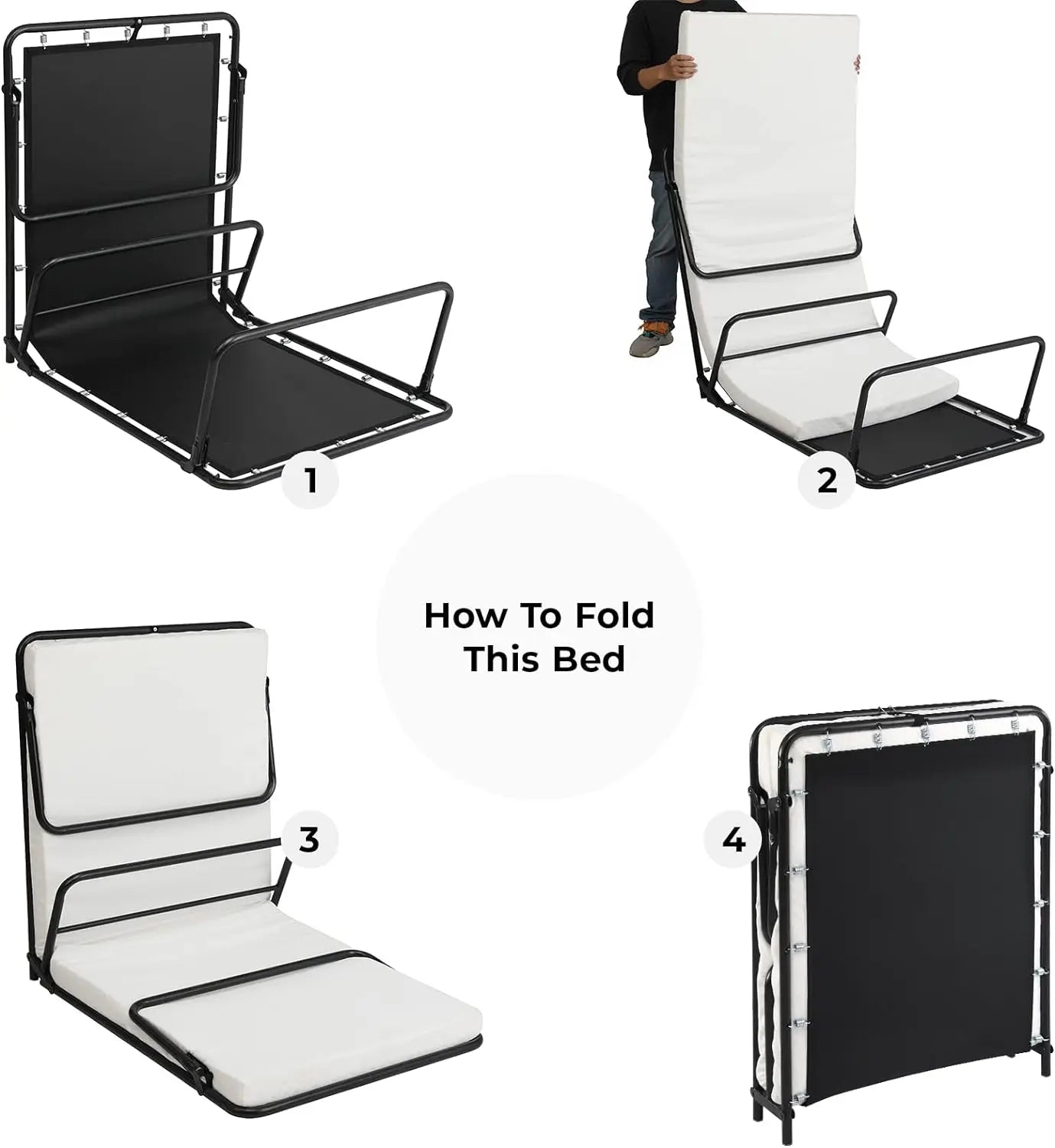 Folding Bed, 80x190cm with 7cm Thick Memory Foam Mattress, Portable