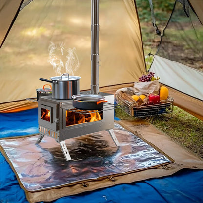 Hot Tent  Wood Burning Stove, Portable with 6 Stainless Chimney Pipes for Outdoor Heating & Cooking
