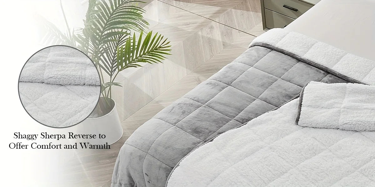 Cozy Fleece Weighted Blanket – 15 lb, Queen Size (60" x 80") – Gray Fuzzy Texture