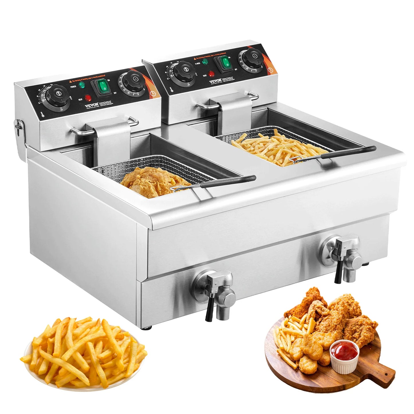 12L Electric Deep Fryer w/Dual Removable Tanks Commercial Countertop
