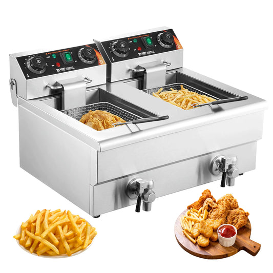 12L Electric Deep Fryer w/Dual Removable Tanks Commercial Countertop