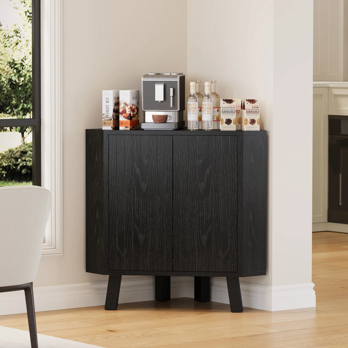 Farmhouse Corner Storage Cabinet with Adjustable Shelf, Industrial Wooden Corner Table