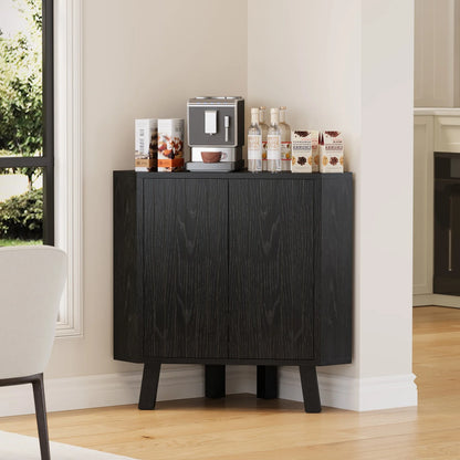 Farmhouse Corner Storage Cabinet with Adjustable Shelf, Industrial Wooden Corner Table