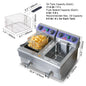 12L Electric Deep Fryer w/Dual Removable Tanks Commercial Countertop