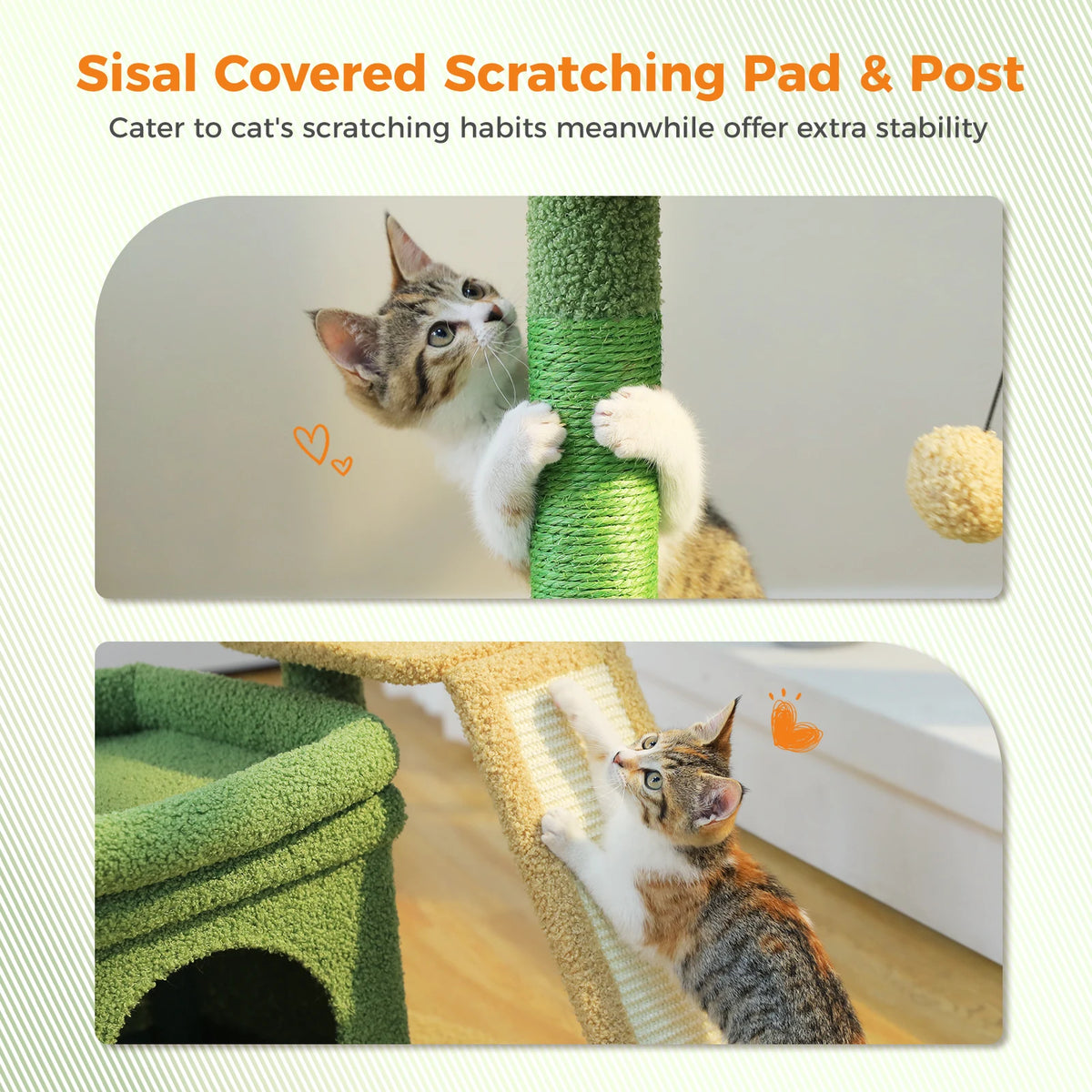 Small Cat Tree for Indoor Cat, Tower with Sisal Scratching Post and Pad, Wide Top Perch