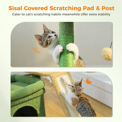 Small Cat Tree for Indoor Cat, Tower with Sisal Scratching Post and Pad, Wide Top Perch