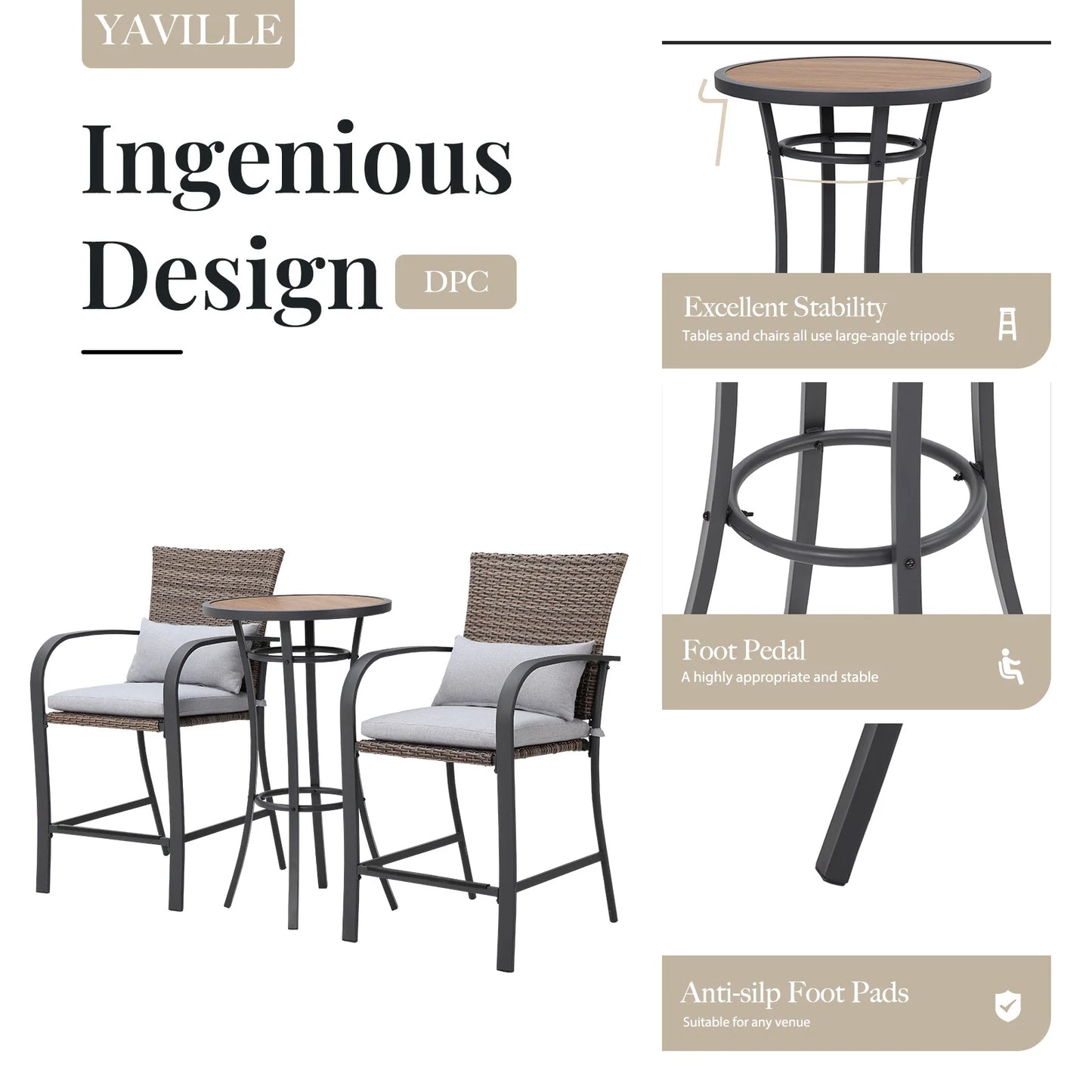 Outdoor Bar Height Bistro Table, 40-Inch Patio Bar Table for Bistro Dining