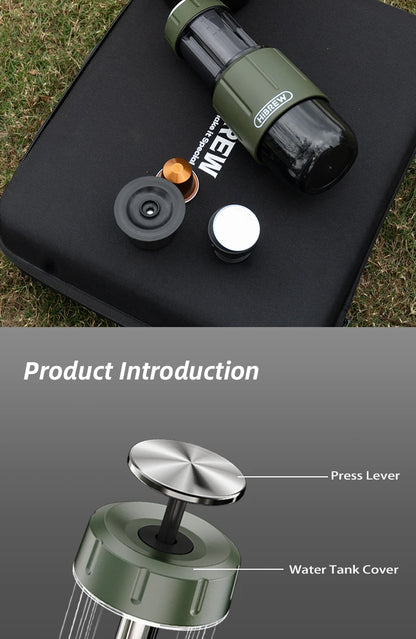2 in 1 Portable Coffee Machine, Hot/Cold Water Manual Espresso Maker For Capsule & Ground