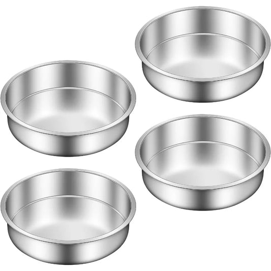 8 Inch Cake Pan Set of 4, Stainless Steel Round, Stackable, Dishwasher Safe