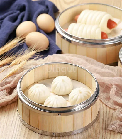 Bamboo Food Steamer basket with Stainless Steel Banding