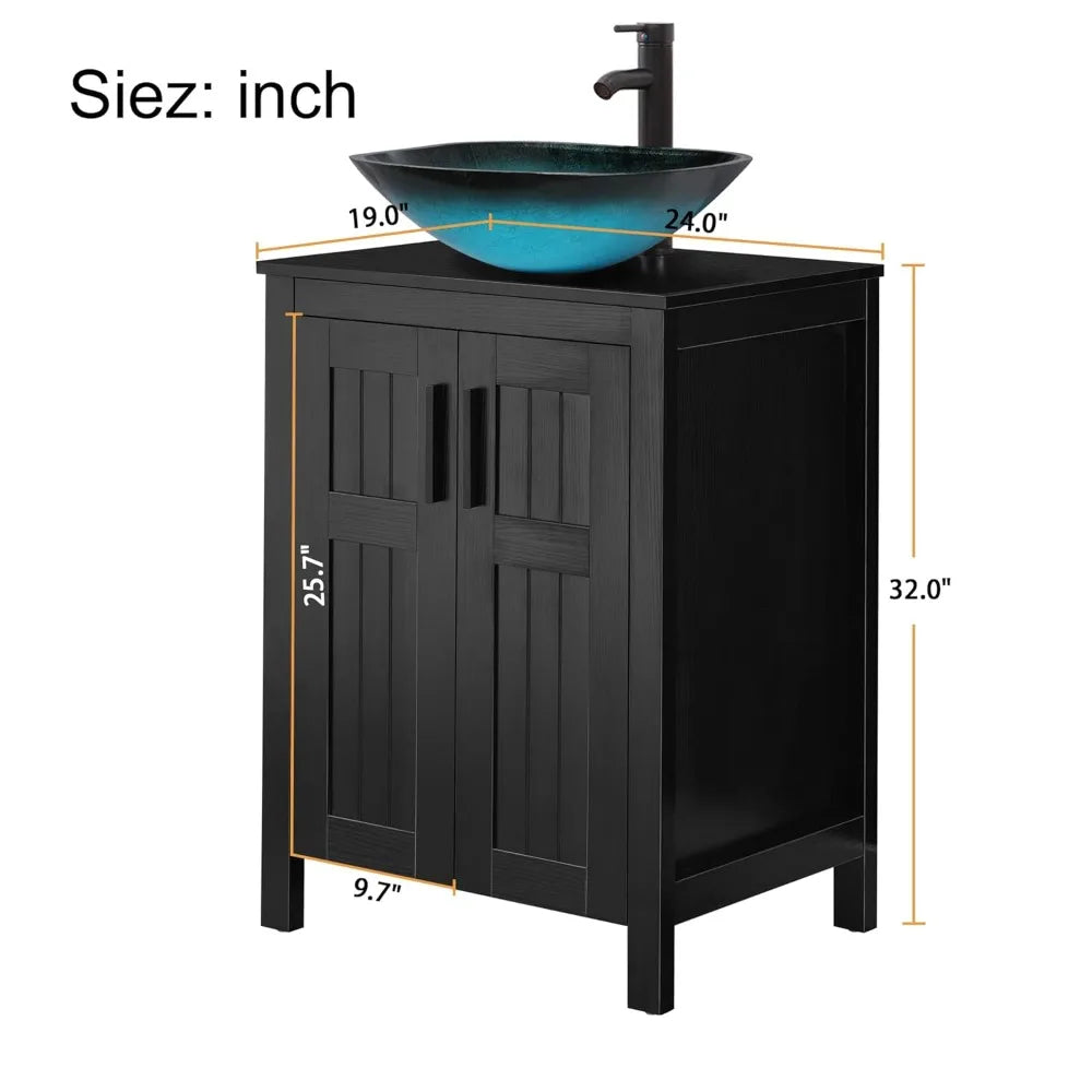 Black 24" Bathroom Vanity with Sink Combo, Grooved, Customized