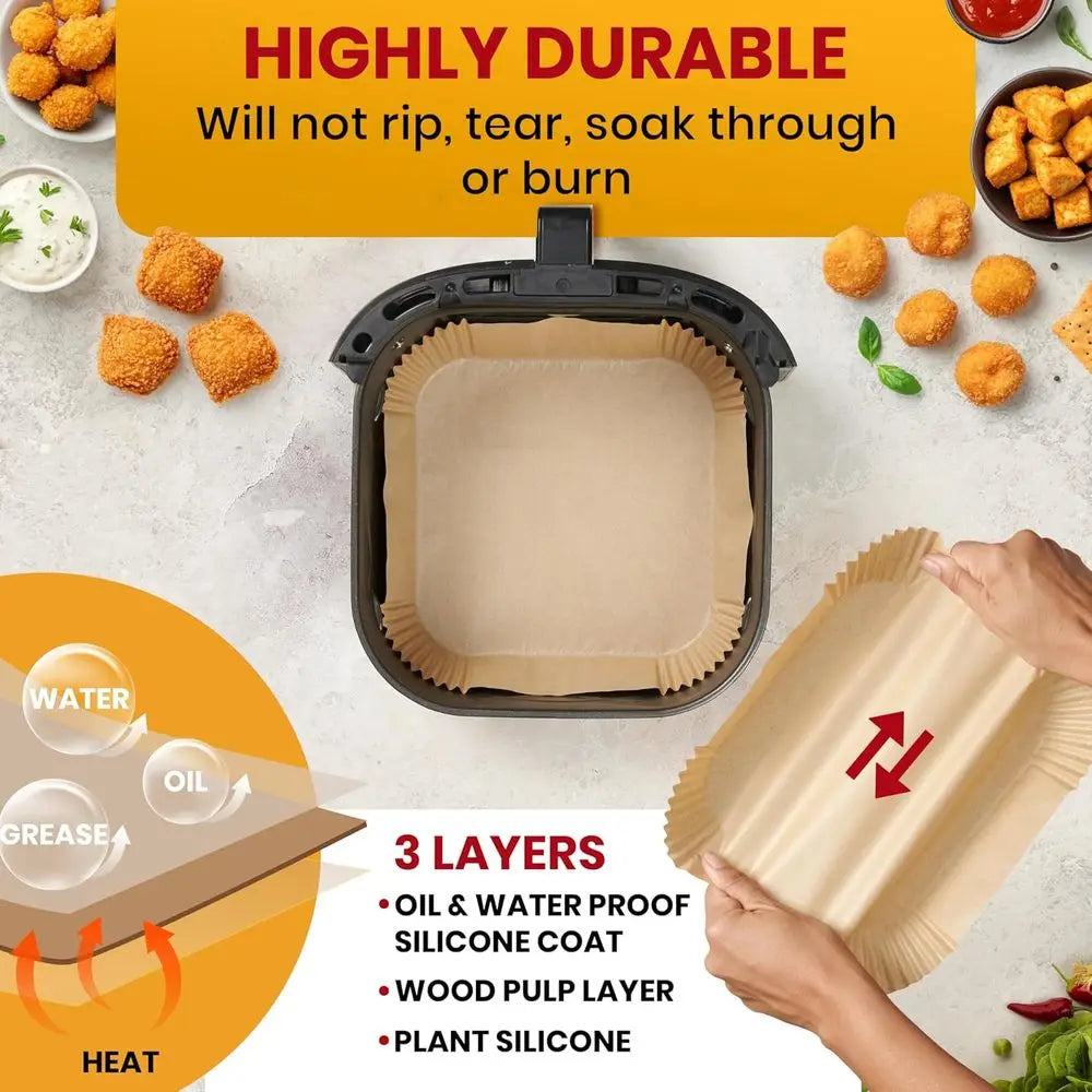Disposable Liners, 125Pcs Air Fryer, Non-Stick and Oil Proof, 8” Square or 5-8 qt Basket