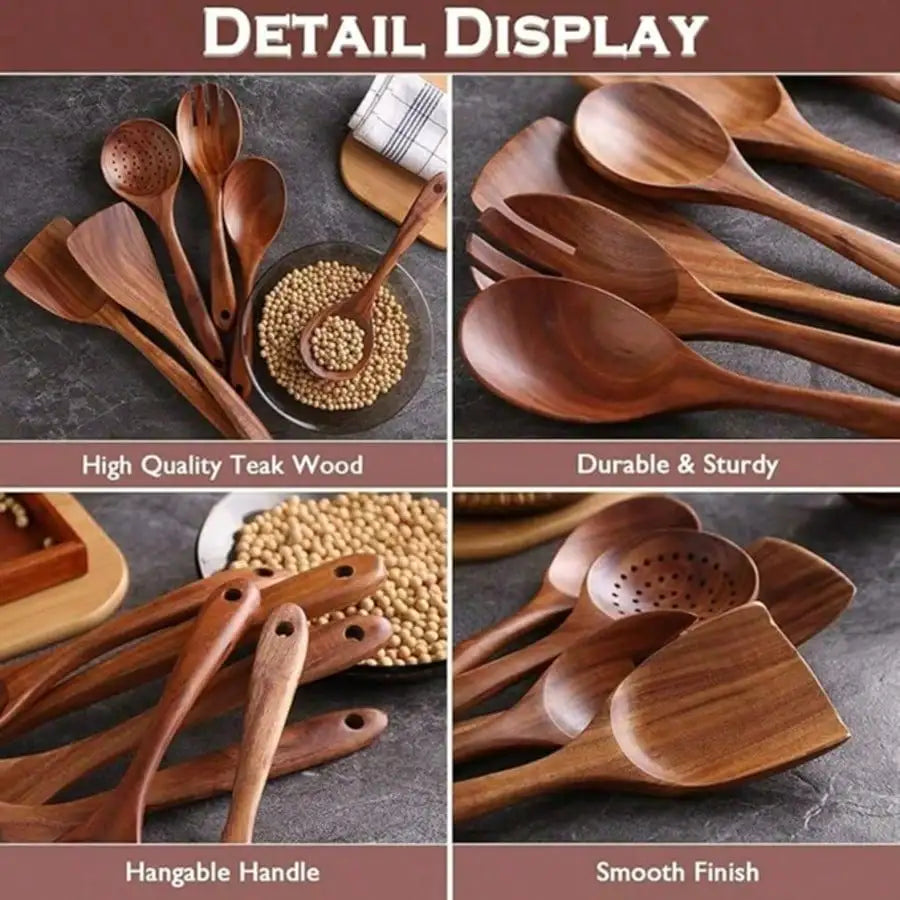 5pcs Wooden Spoons With A Box,Lightweight And Heat Resistant