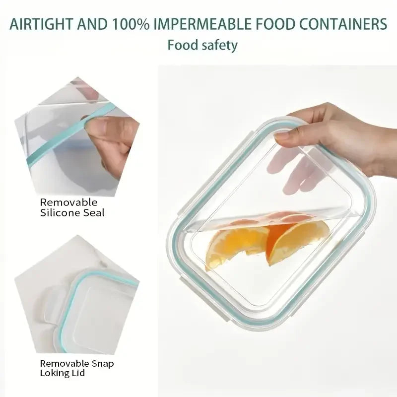 16Pcs Airtight Glass Food Storage Containers Set (8 Bowls & 8 Lids) Leakproof Meal Prep, Microwave Oven Safe, Kitchen Accessories Refrigerator Organizer for Salad Bento