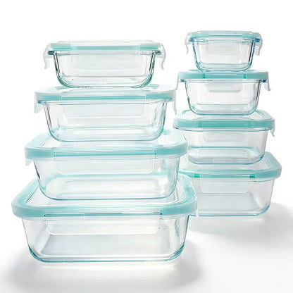16Pcs Airtight Glass Food Storage Containers Set (8 Bowls & 8 Lids) Leakproof Meal Prep, Microwave Oven Safe, Kitchen Accessories Refrigerator Organizer for Salad Bento
