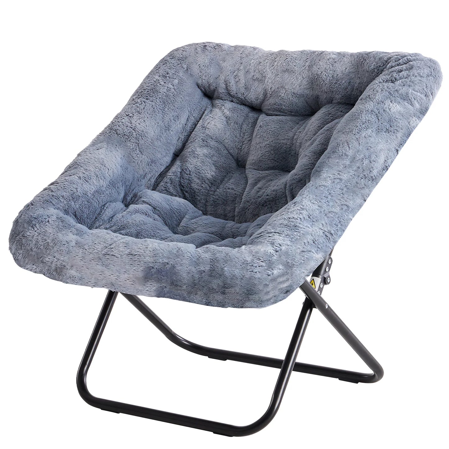 Cozy Saucer Chairs of Soft Faux Fur, Folding Lounge for Living Room, Padded Seat Metal Frame