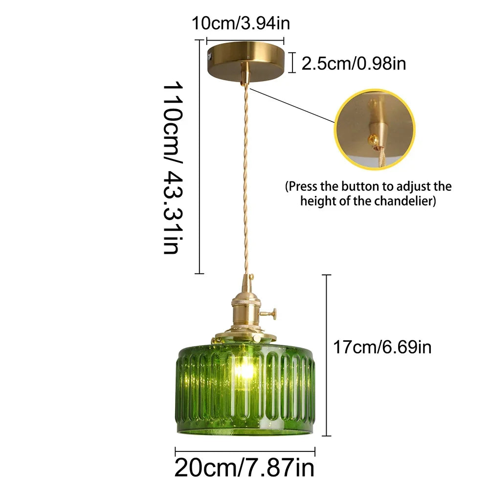Led Crystal Pendant Light, Green Chandelier Modern Hanging Ceiling Lamp, Retro Home Decor