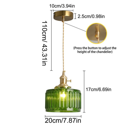 Led Crystal Pendant Light, Green Chandelier Modern Hanging Ceiling Lamp, Retro Home Decor