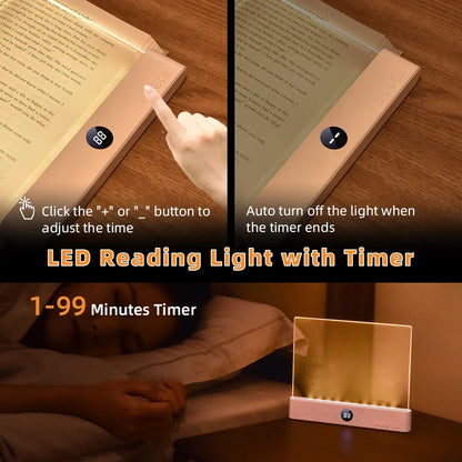 Book Light, LED,  Rechargeable, 3 Colors & Timer, Dimmable Panel