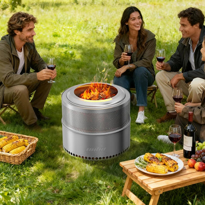 19 Inch Smokeless Fire Pit for Outdoor Wood Burning,  Portable 304, Perforated  Fireplace