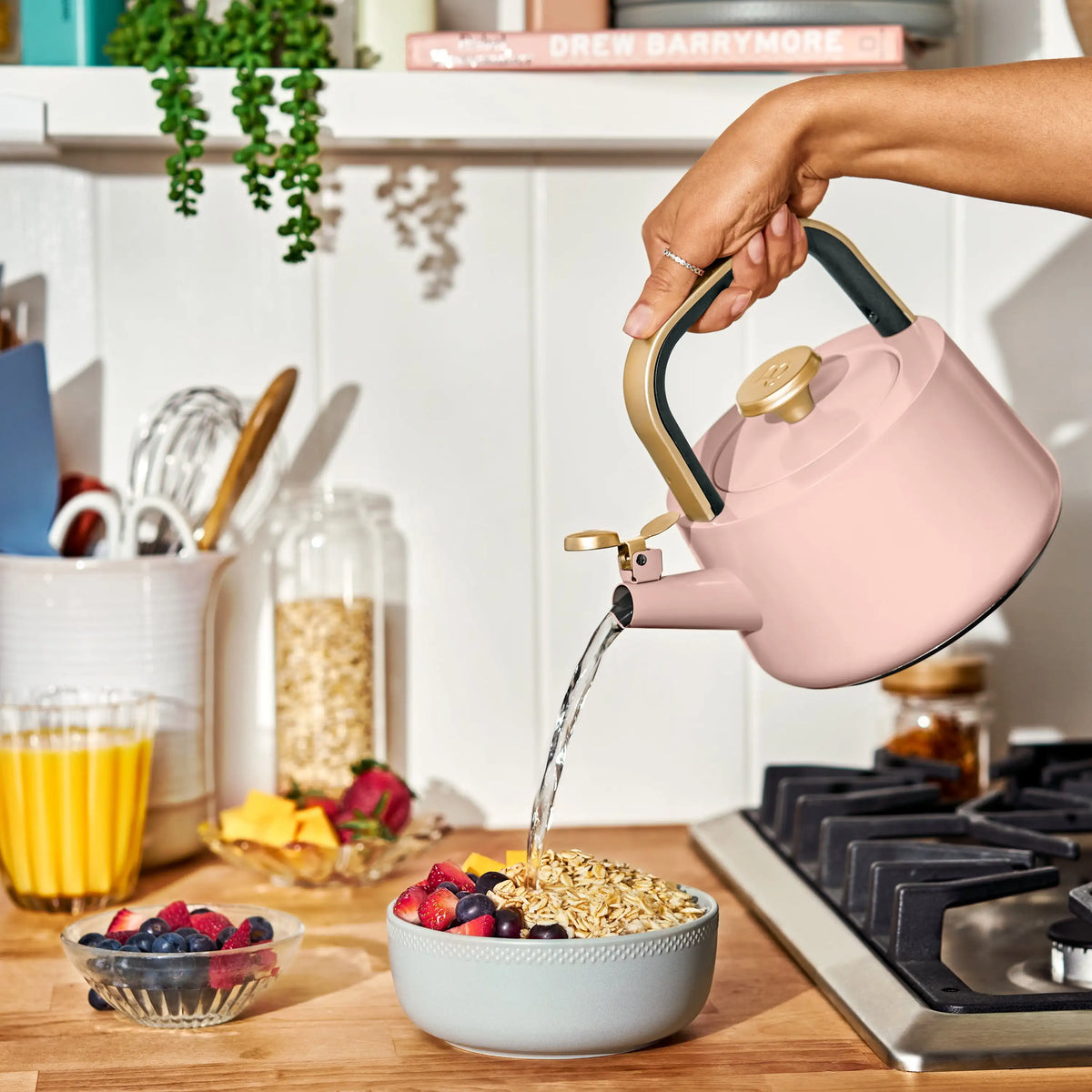 Beautiful 1.8L Ceramic Non-Stick Stovetop Tea Kettle, Sage Green by Drew Barrymore