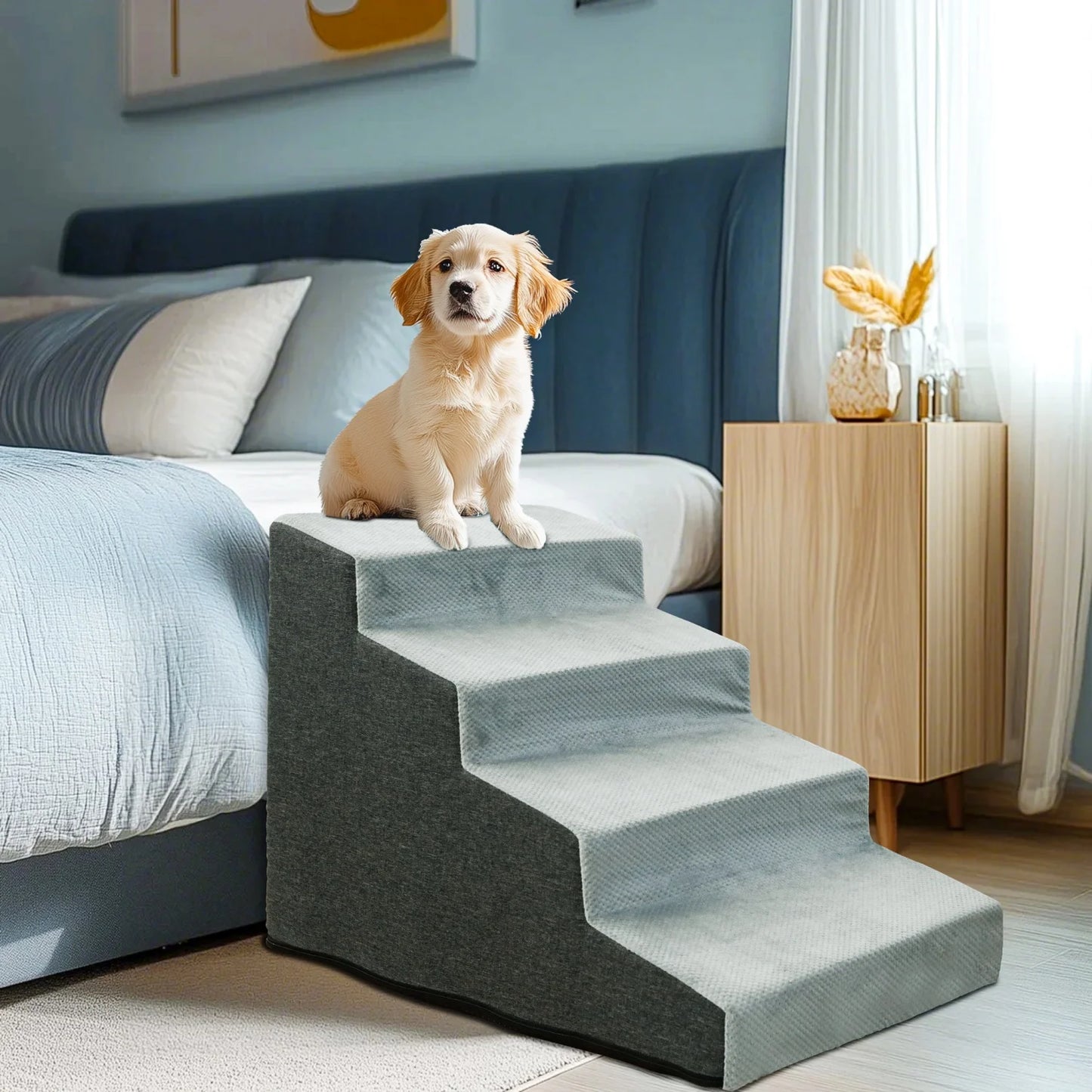 3/4 Step Dog Stairs with Washable Cover, Non-Slip