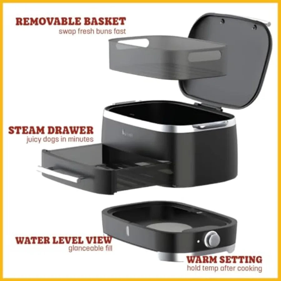 Electric Hot Dog Steamer with Bun Warmer for 24 Hot Dogs 12 Buns