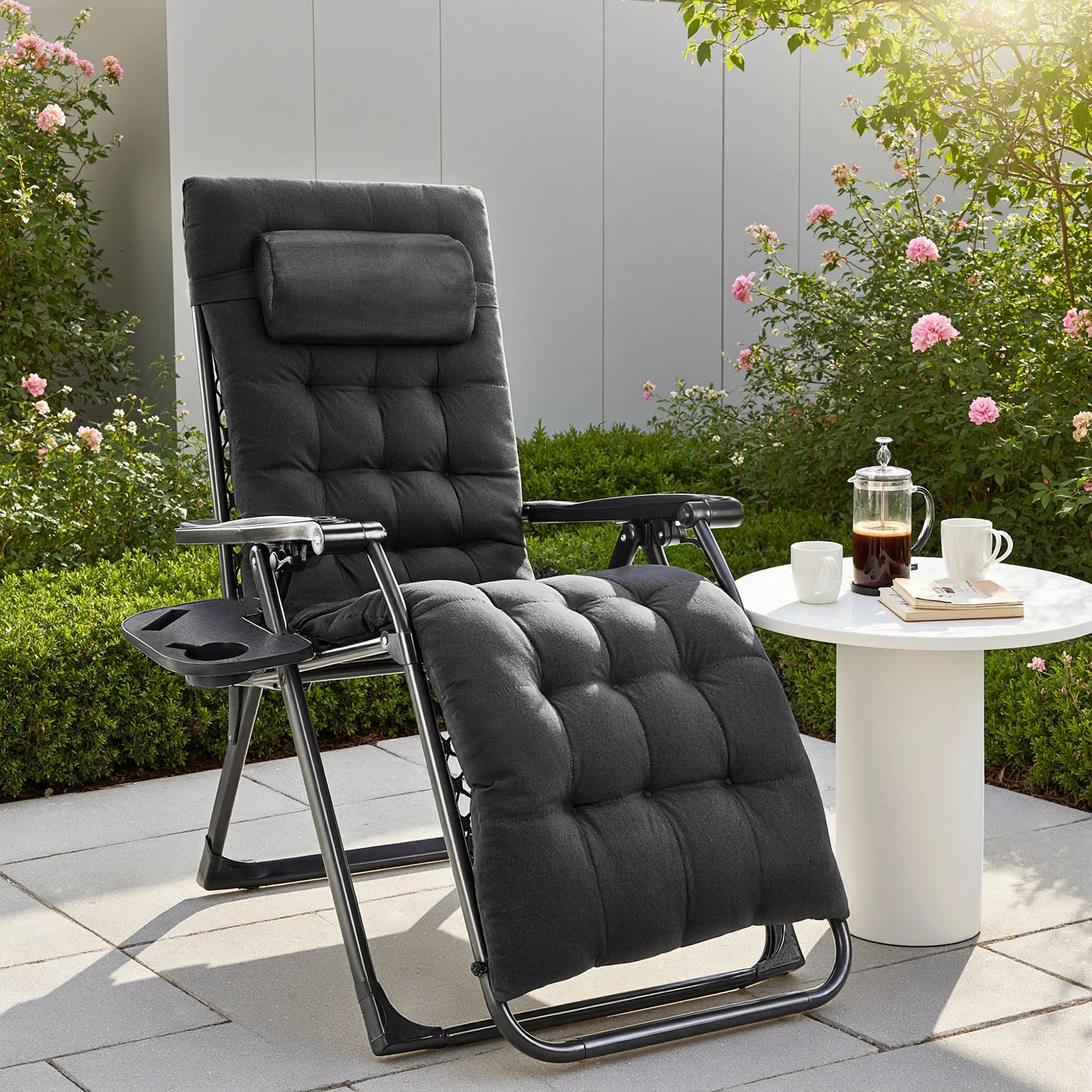 Zero Gravity Set of 2 Portable Recliner Lounge Chair with Cup Holder , Adjustable Trays and Pillow