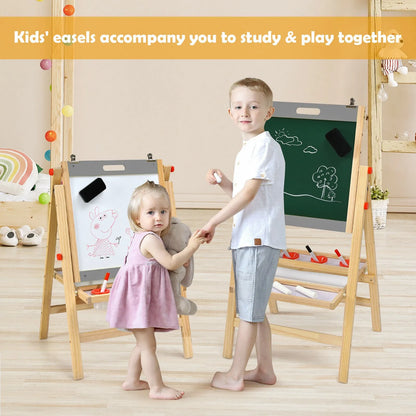 Kids Art Easel w/ Whiteboard & Paper Roll Double Sided Chalkboard