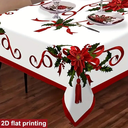 1pc Rectangular Christmas Tablecloth/Red White Green Holiday Table Cover/Suitable for Dining Table/New Year Party Decoration/Machine Washable/Essential for Home Entertainment Occasions